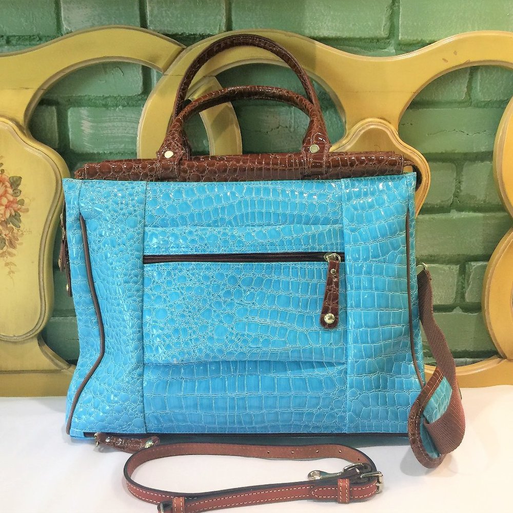 Samantha Brown Aqua Faux Croco Dowel Tote